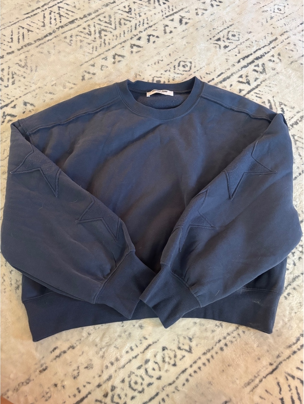 Double Zero Navy Blue Crewneck Sweatshirt with Star Embroidery